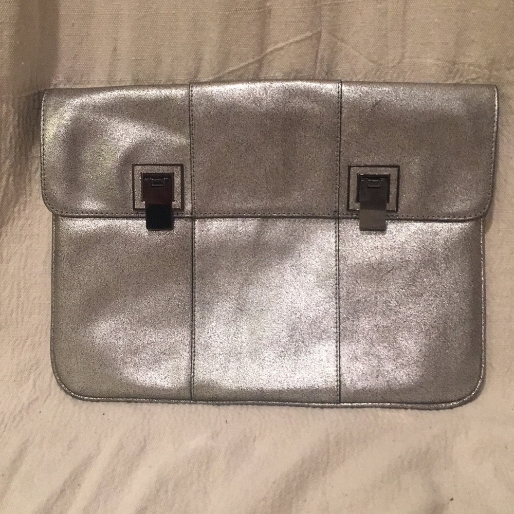 Joelle Hawkins metallic silver envelope clutch